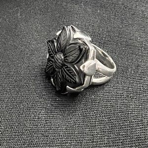 STEPHEN DWECK Sterling Silver Hand Carved Black Onyx Statement Ring 7.5-7.75